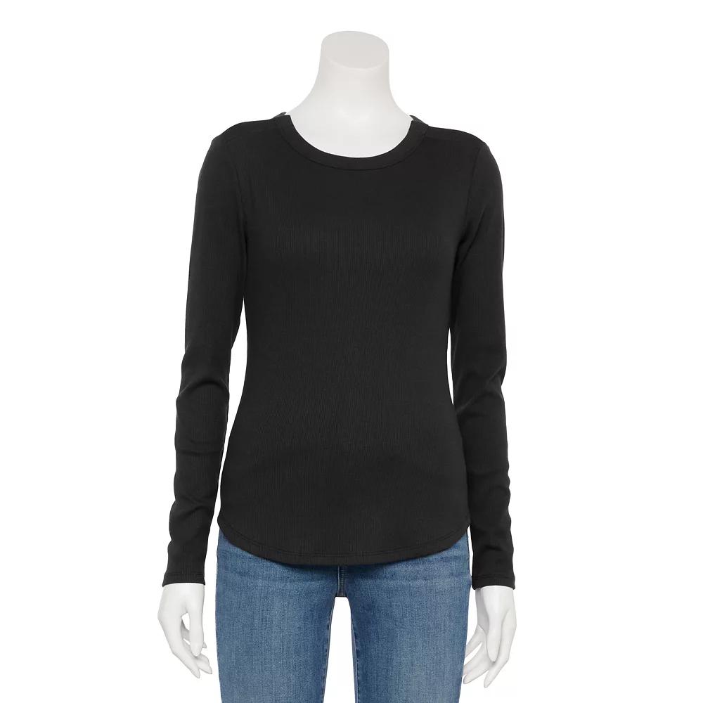 Women's Sonoma Goods For Life® Adaptive Rib Long Sleeve T-Shirt, Size: Small, Pitch Black Product Image