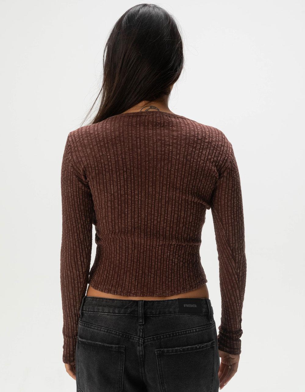 FULL TILT Womens Rib Long Sleeve Henley Top - BURGUNDY Product Image