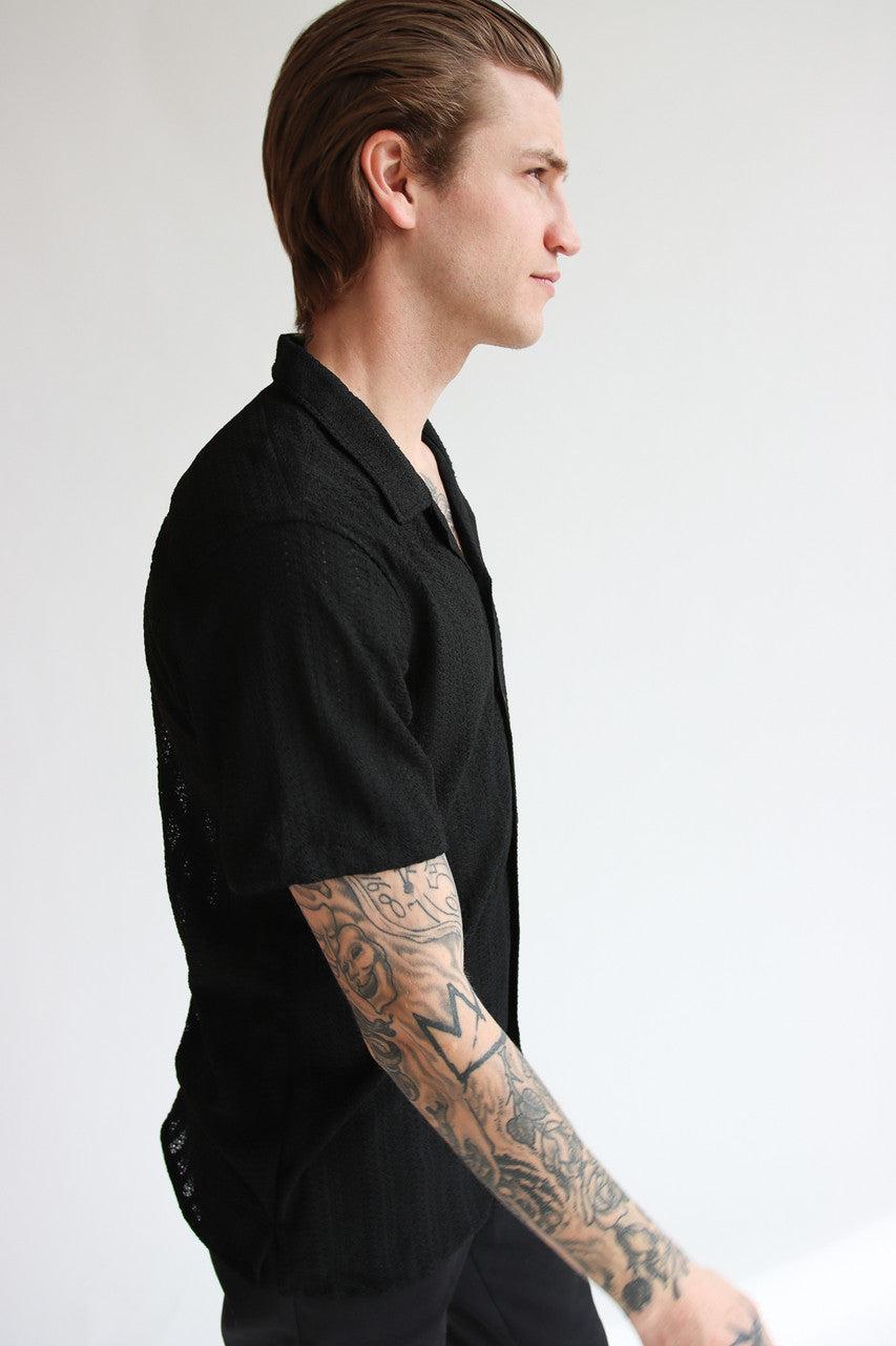 Lightweight Open Knit Button Up Shirt Product Image