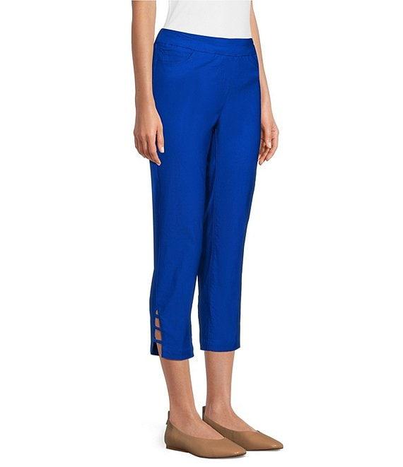 Multiples Solid Straight Ladder Hem Pull-On Twill Crop Pants Product Image