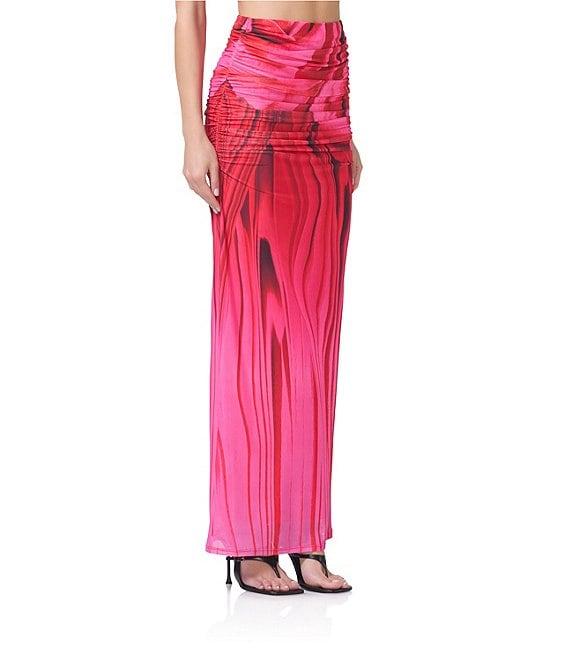 AFRM Coordinating Bevin Floral Printed Ruched Mesh Maxi Skirt Product Image
