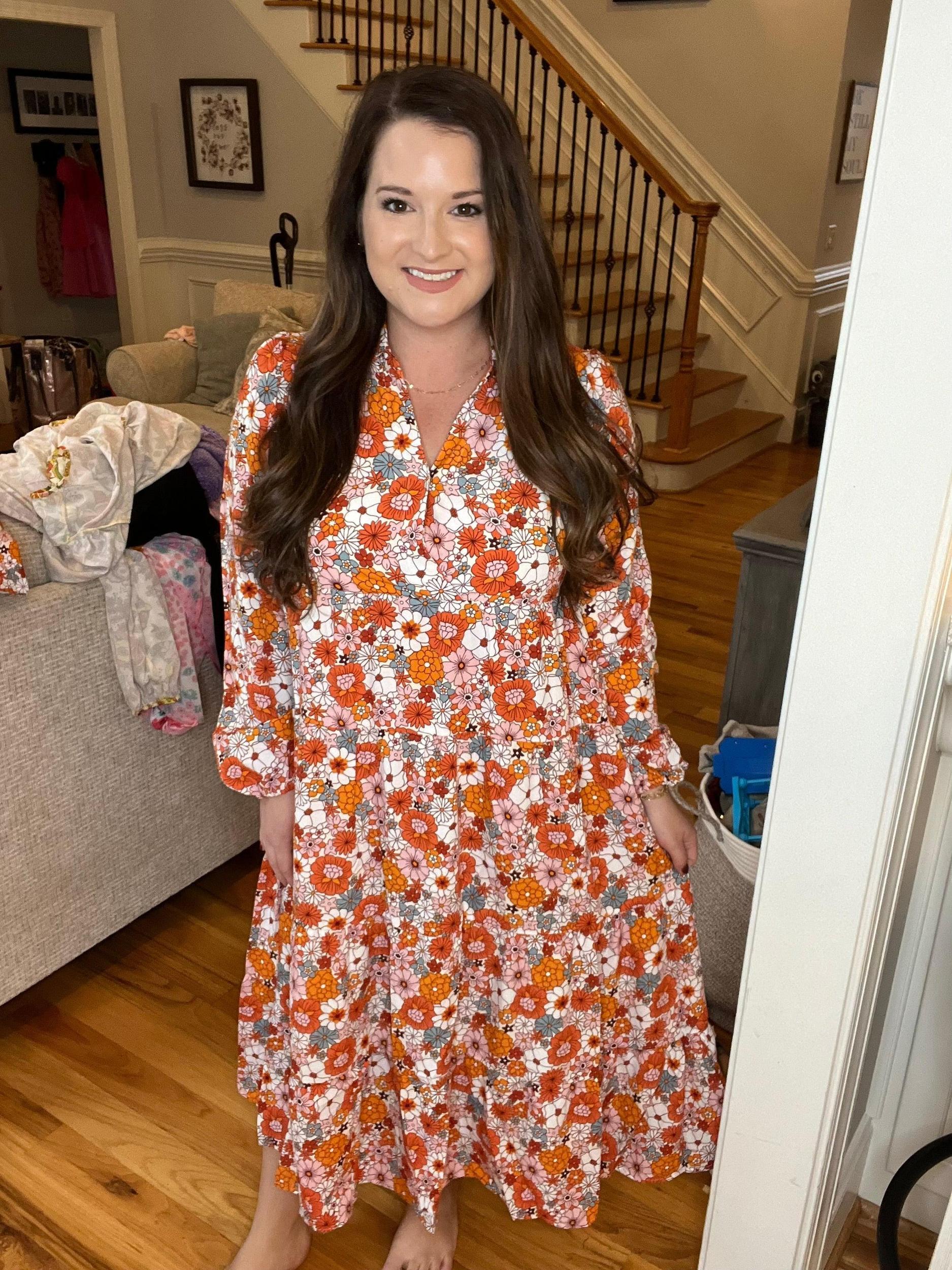 Floral Collared Tiered Midi Dress: Multicolor Product Image