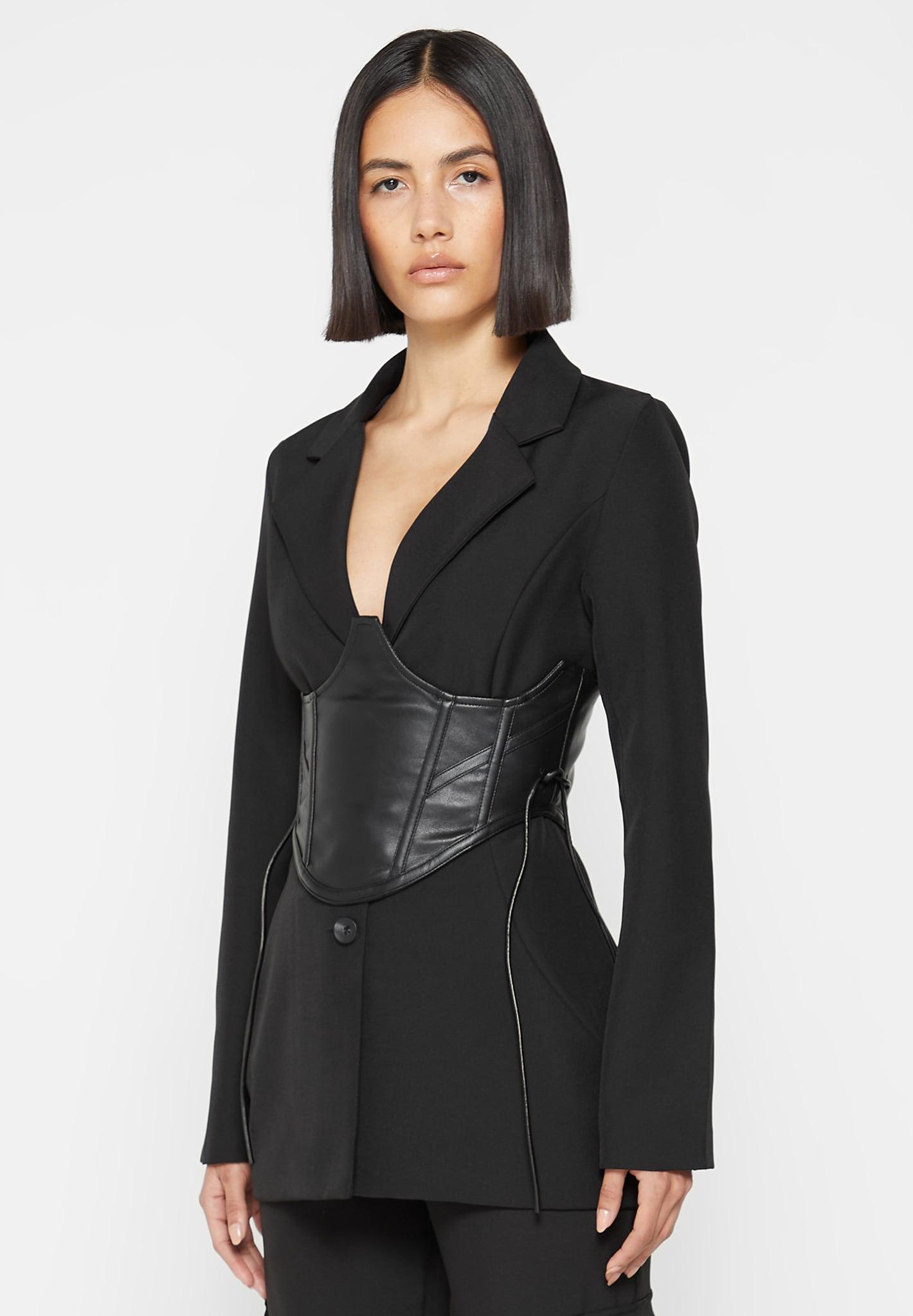 Blazer with Leather Corset - Black Female Product Image