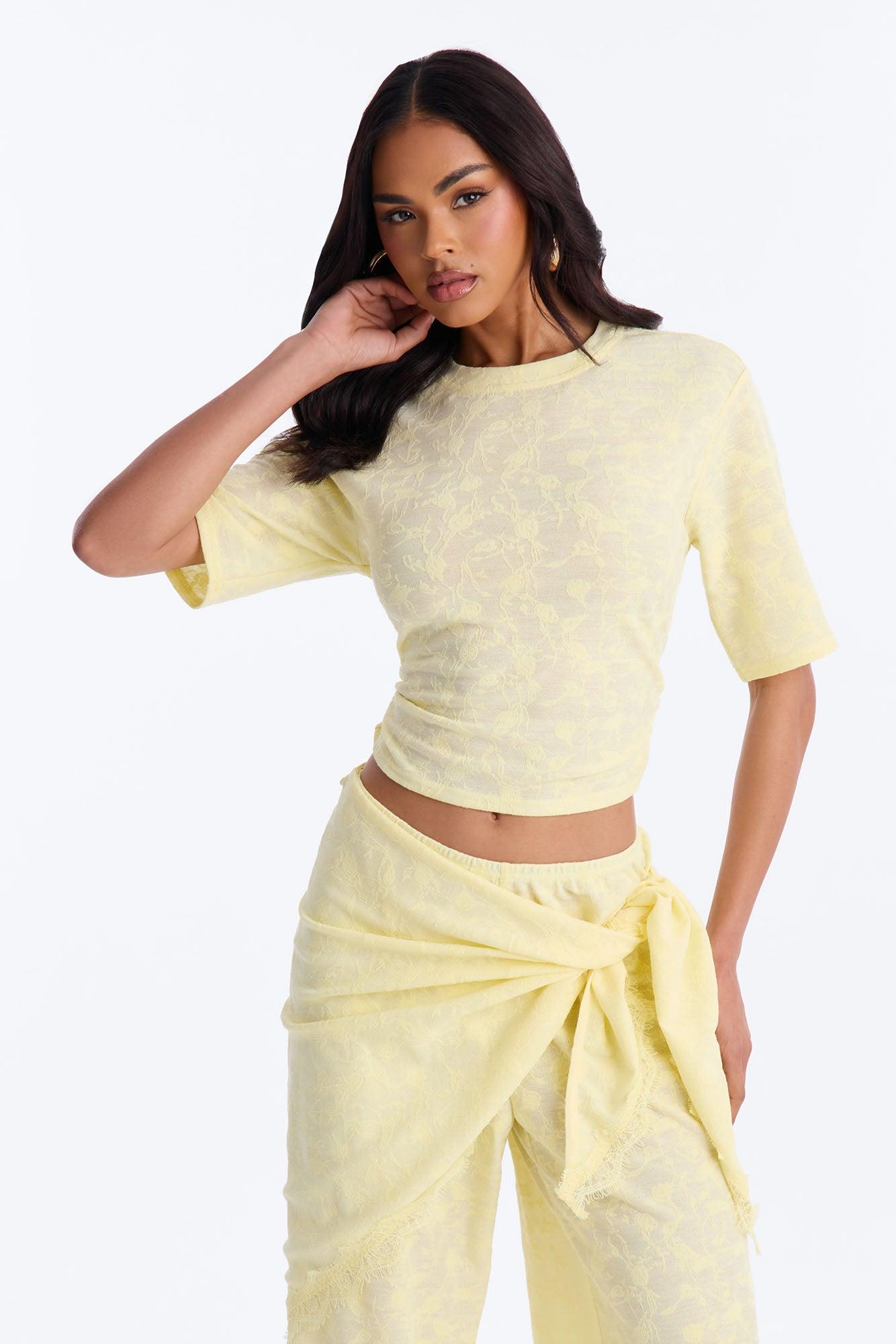 Solana Lace 3 Piece Pant Set - Yellow Female Product Image