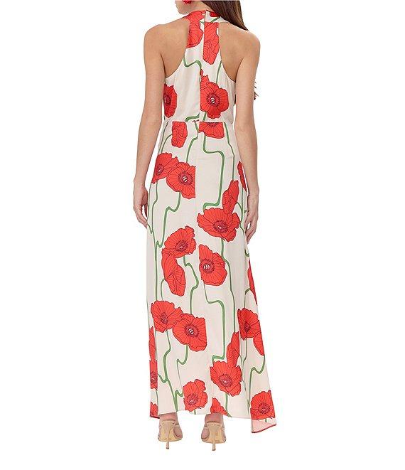 Adelyn Rae Rosalyn Woven Abstract Rose Print V Neck Sleeveless A-Line Maxi Dress Product Image