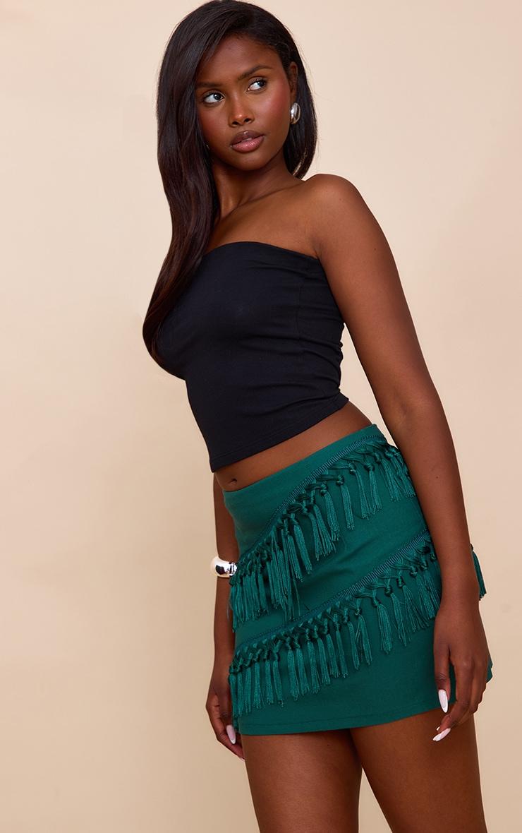Teal Linen Tassel Detail Mini Skirt Product Image