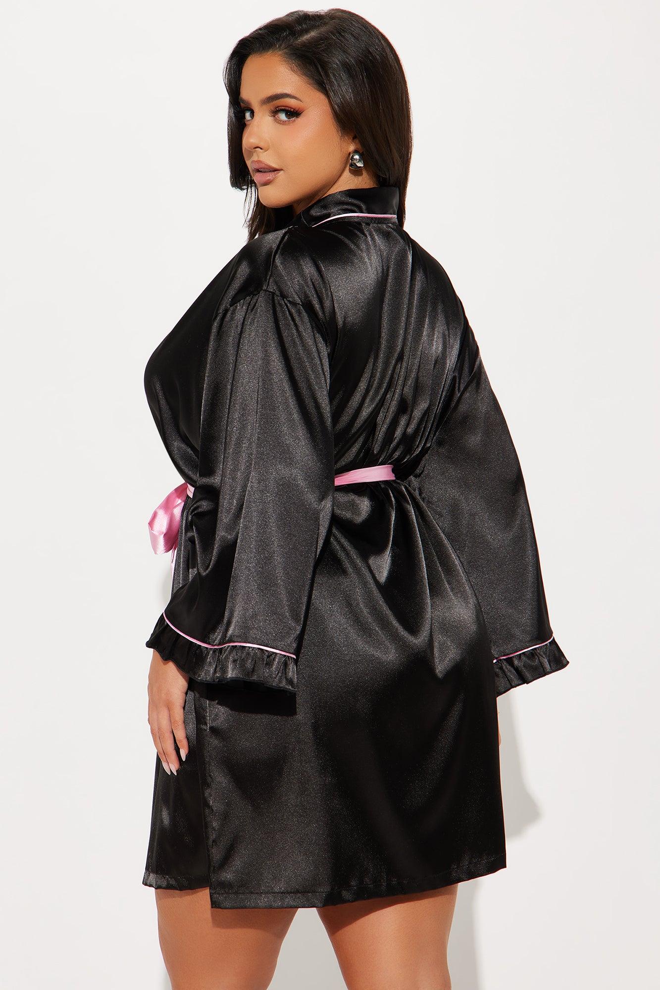 Romantic Era Satin PJ Robe - Black/Pink Product Image