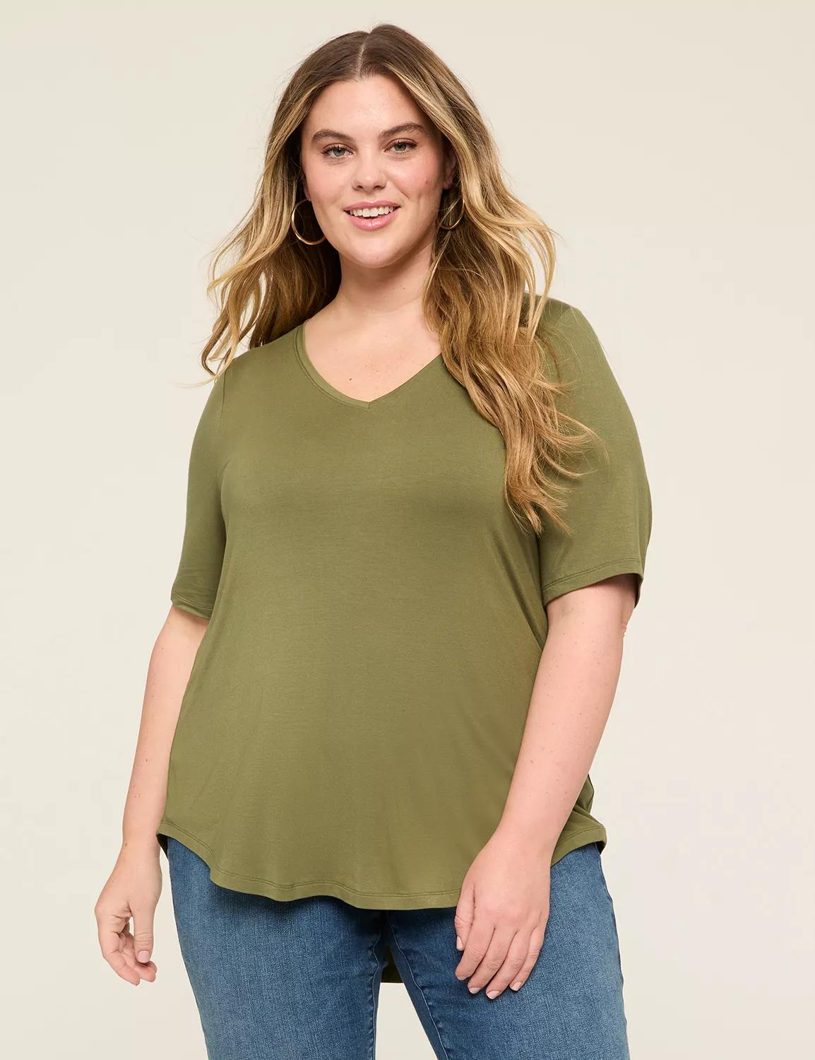 Perfect Sleeve V-Neck Curved-Hem Tee Product Image