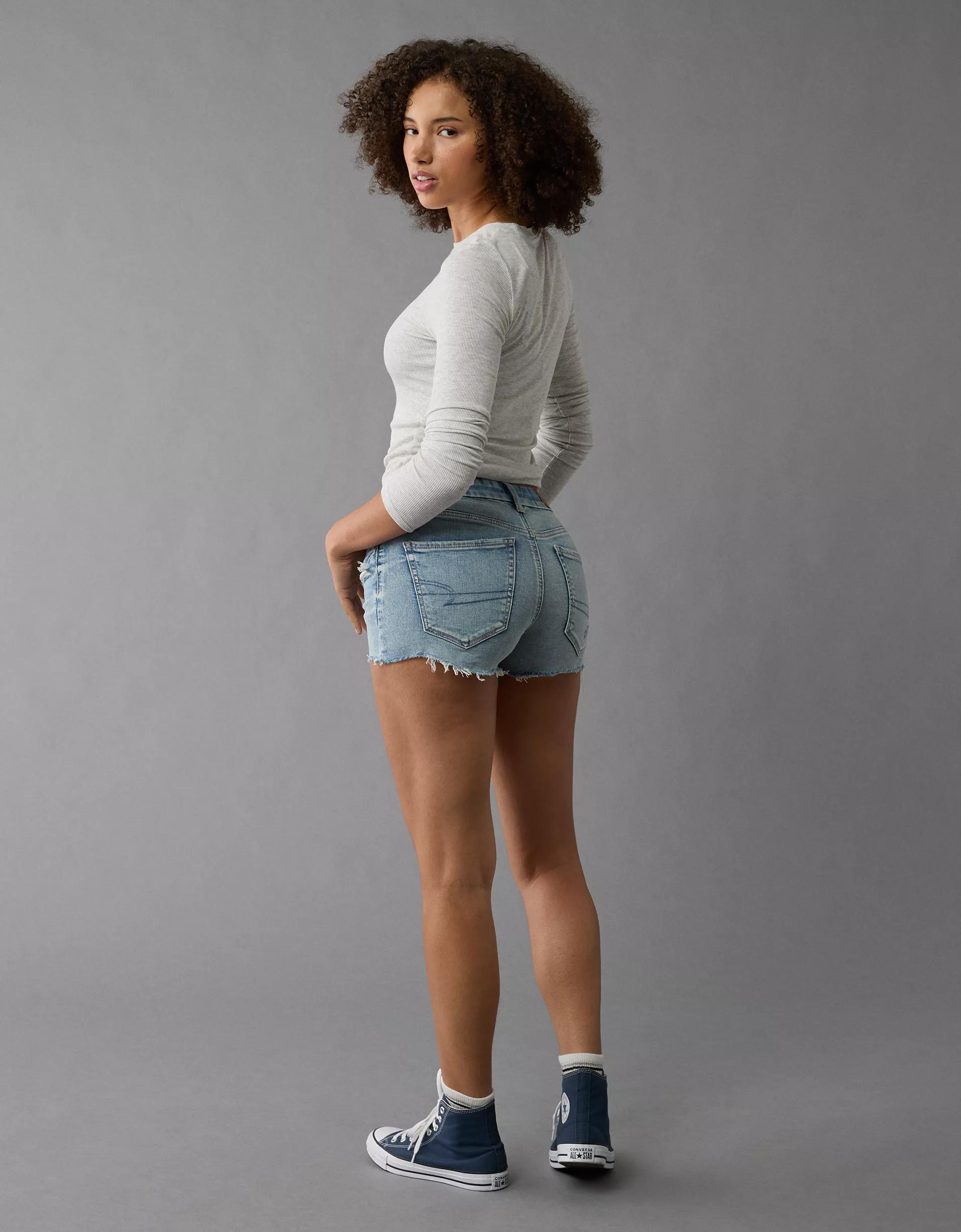 AE Next Level Curvy Ripped High-Waisted Denim Short Short Product Image
