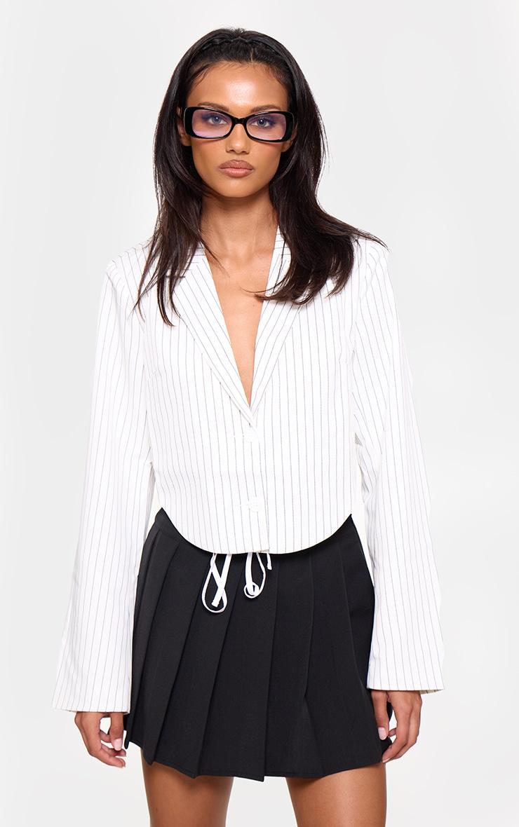 Black Drawstring Double Waistband Tailored Pleated Mini Skirt Product Image