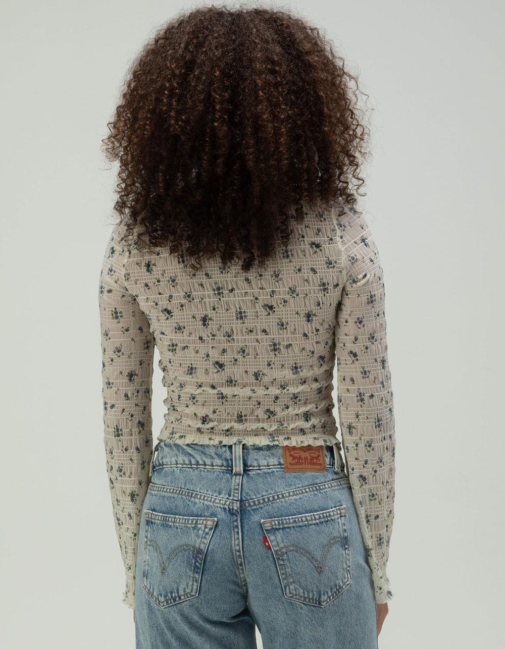 WEST OF MELROSE Ditsy Womens Textured Long Sleeve Top - Cream Combo Product Image