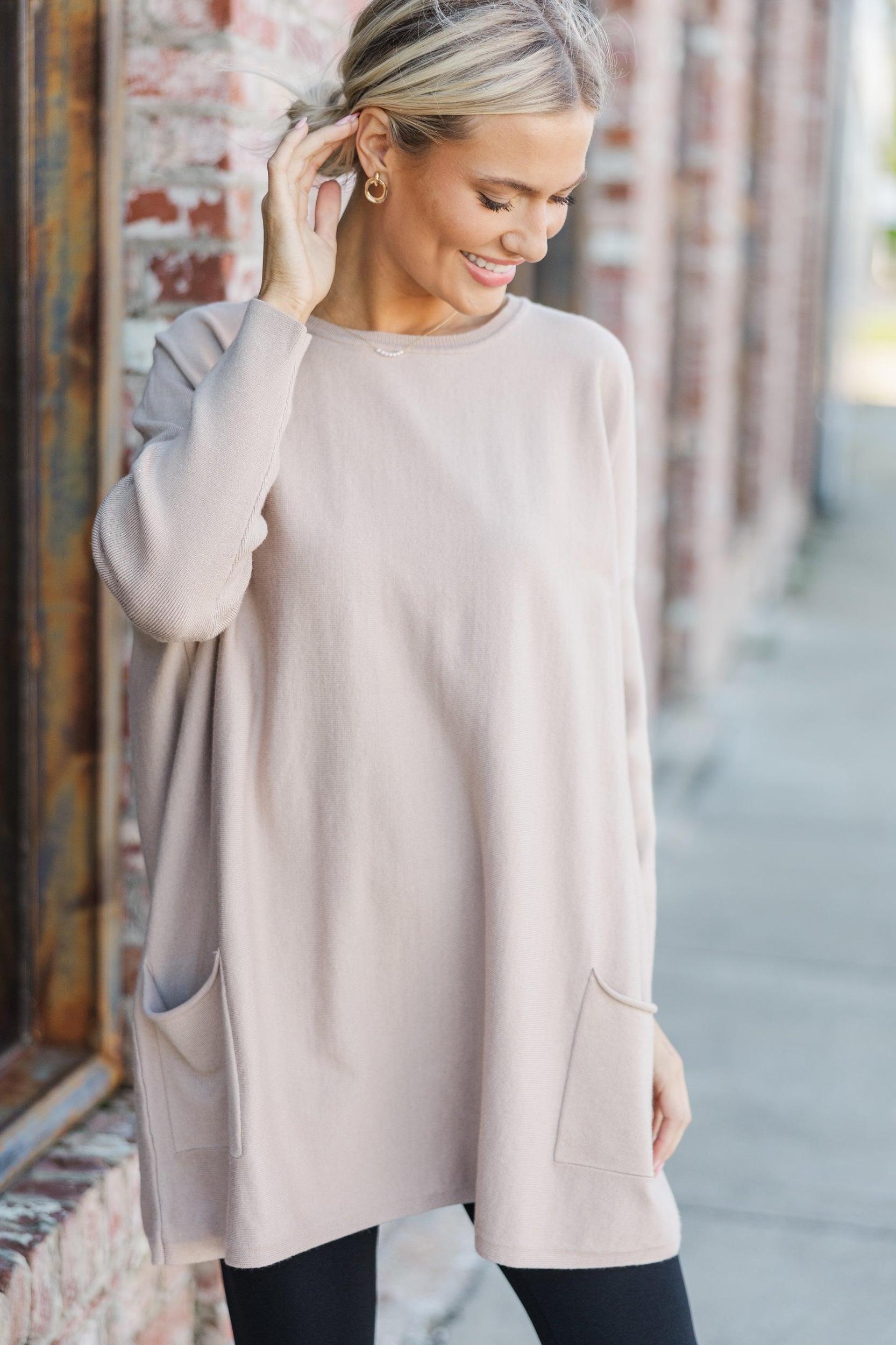 Loving My Life Taupe Brown Pocket Tunic Female Product Image