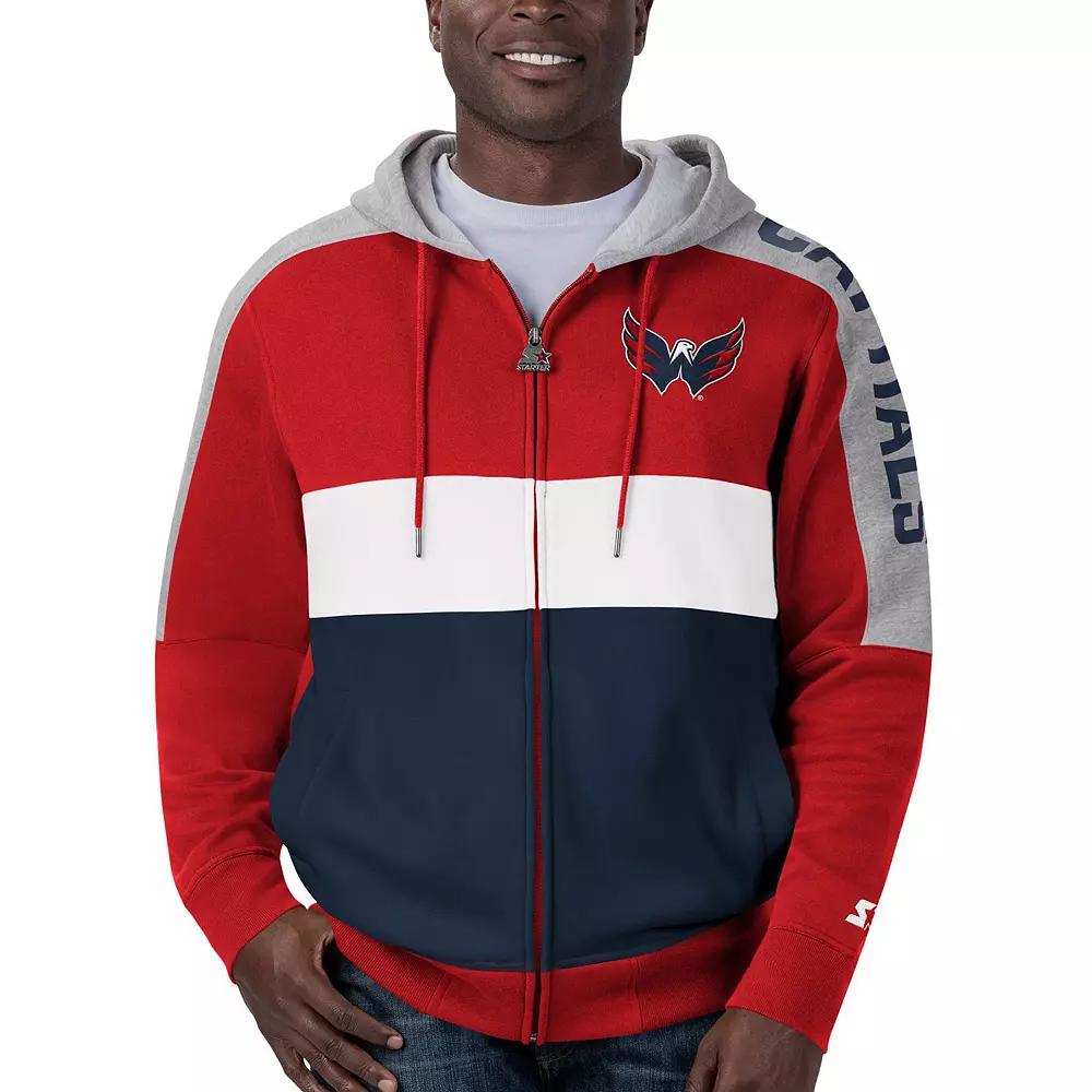 Men's Starter Red/Navy Washington Capitals Playoffs Color Block Full-Zip Hoodie, Size: XL Product Image
