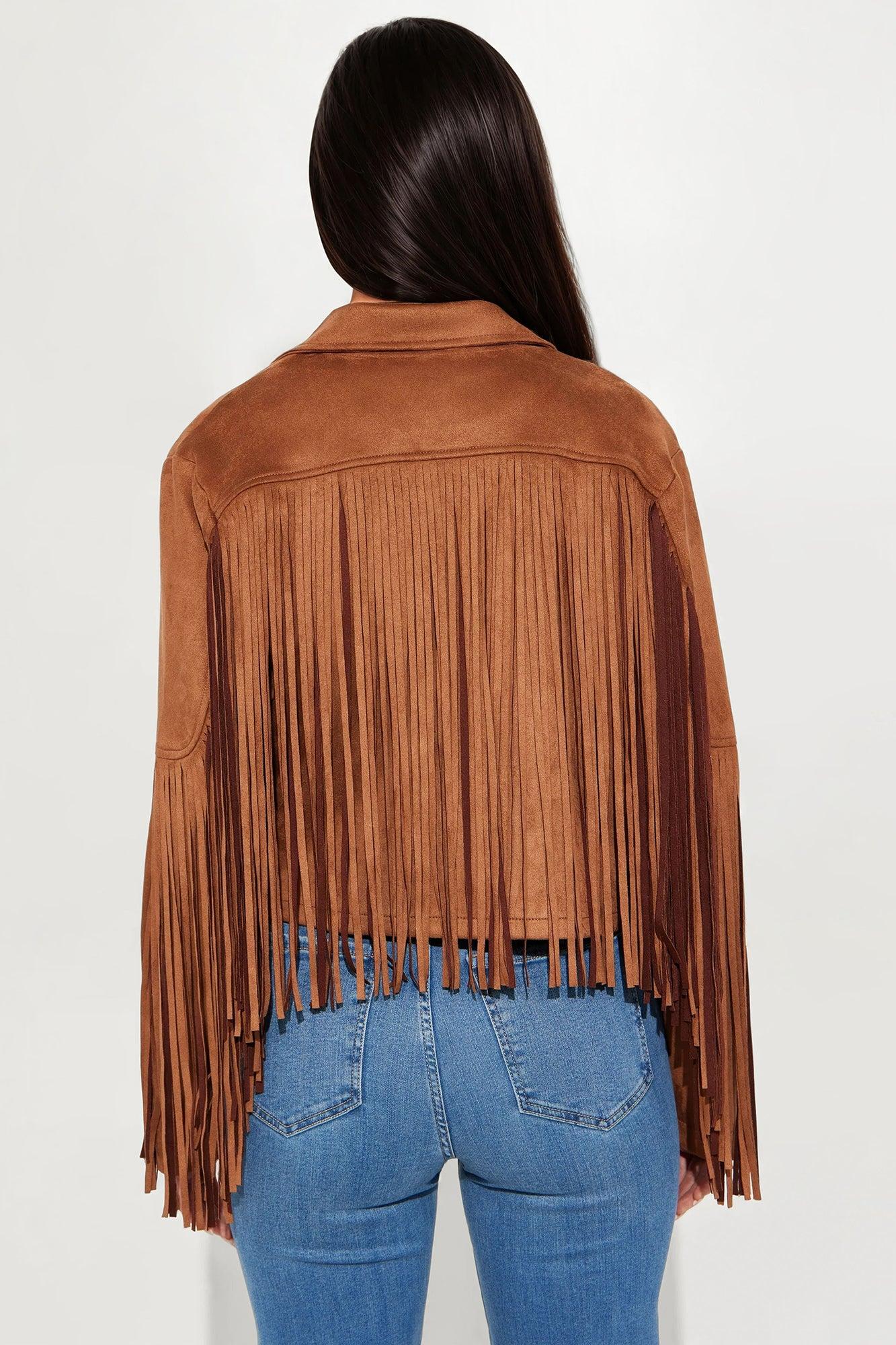 Sedona Faux Suede Fringe Jacket - Brown Female Product Image