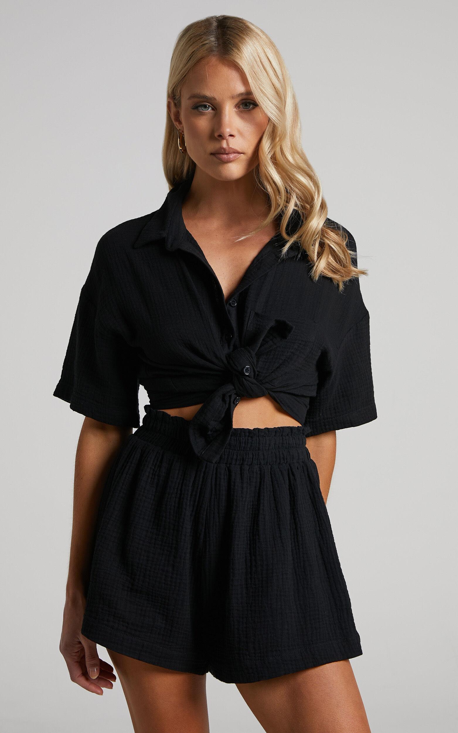 Donita Shorts - Elastic Waist Shorts in Black Product Image