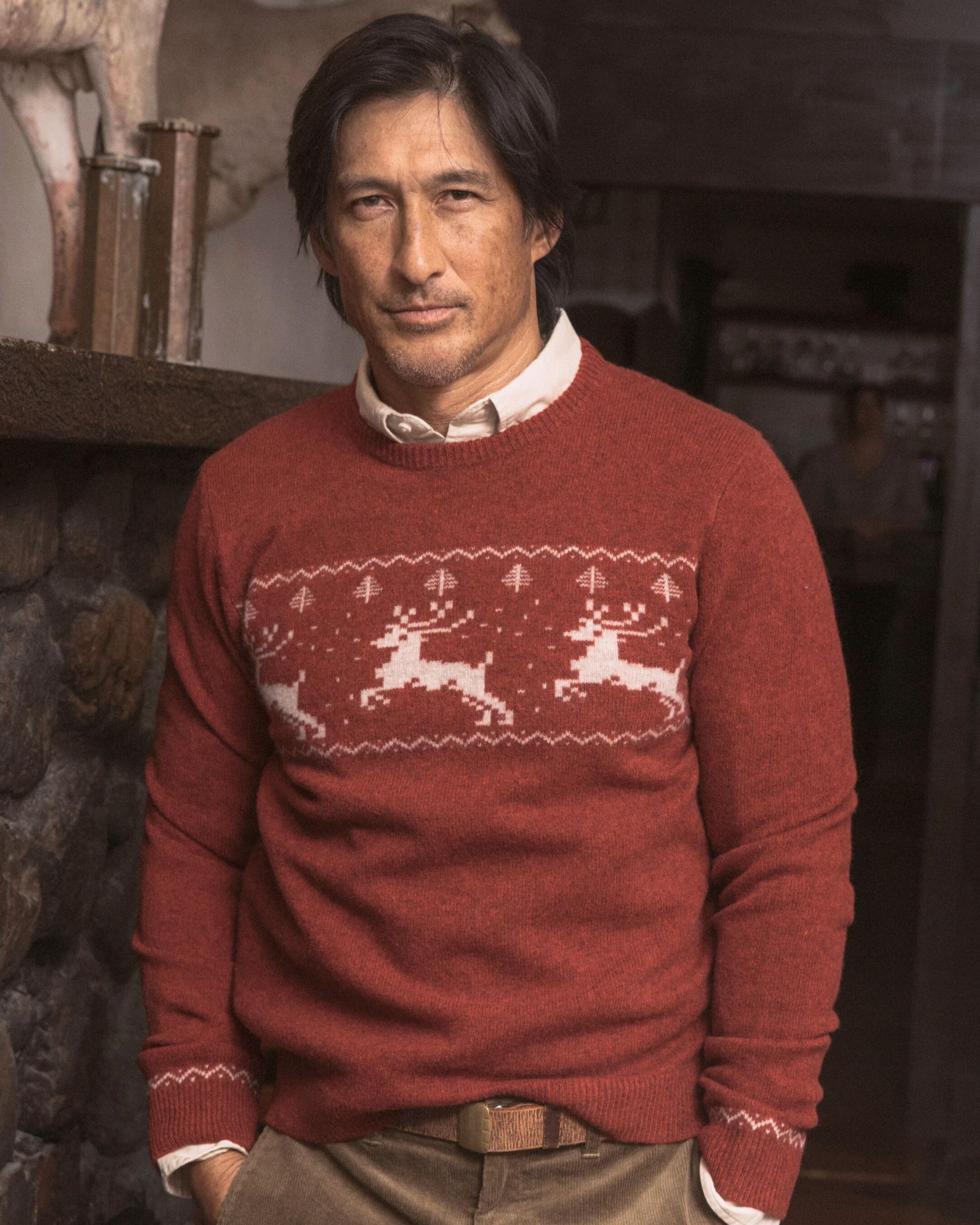 Reindeer Lambswool Sweater Crew - Holiday Red Product Image