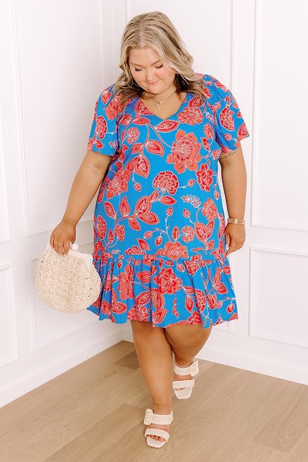 Serene Moment Floral Mini Dress in Ocean Blue Curves Product Image