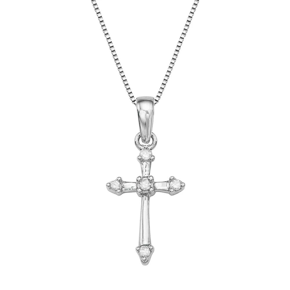 Sterling Silver Diamond Accent Cross Pendant Necklace, Women's, Size: 18", White Product Image