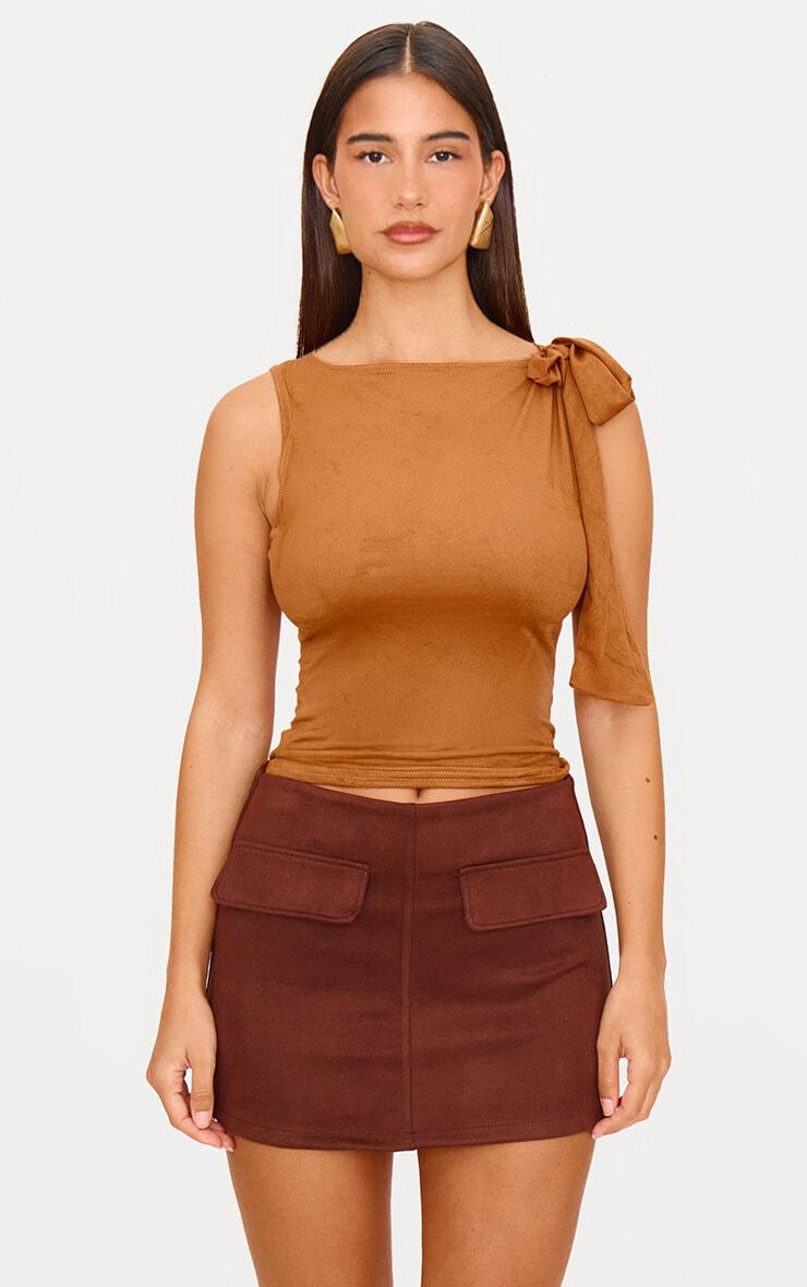 Chocolate Faux Suede Pocket Front Mini Skirt Product Image