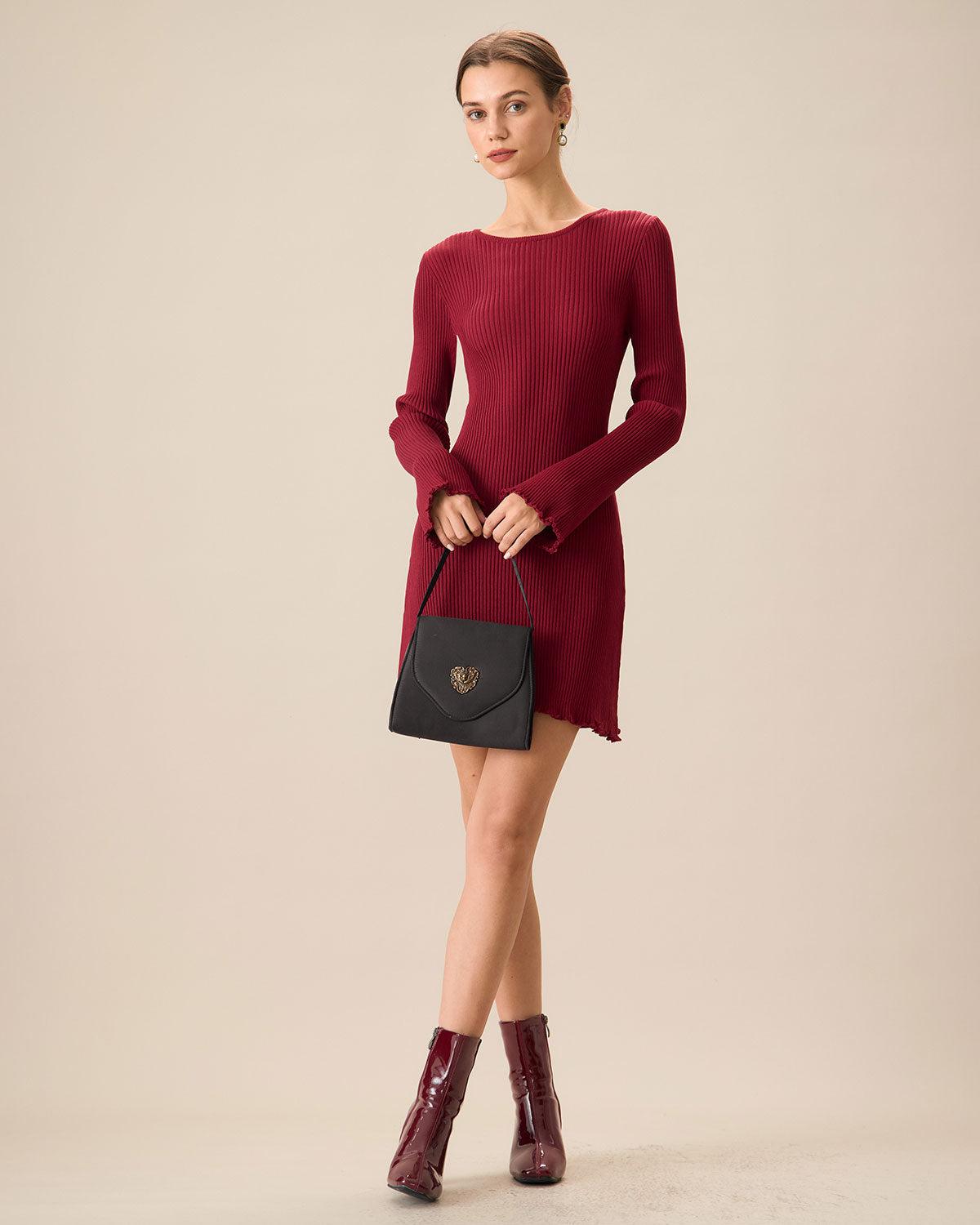 Women's Red Bell Sleeve Bodycon Sweater Dress Female Product Image