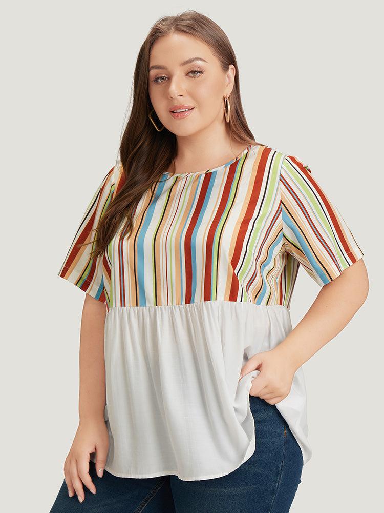 Rainbow Striped Patchwork Gathered Blouse Female Product Image