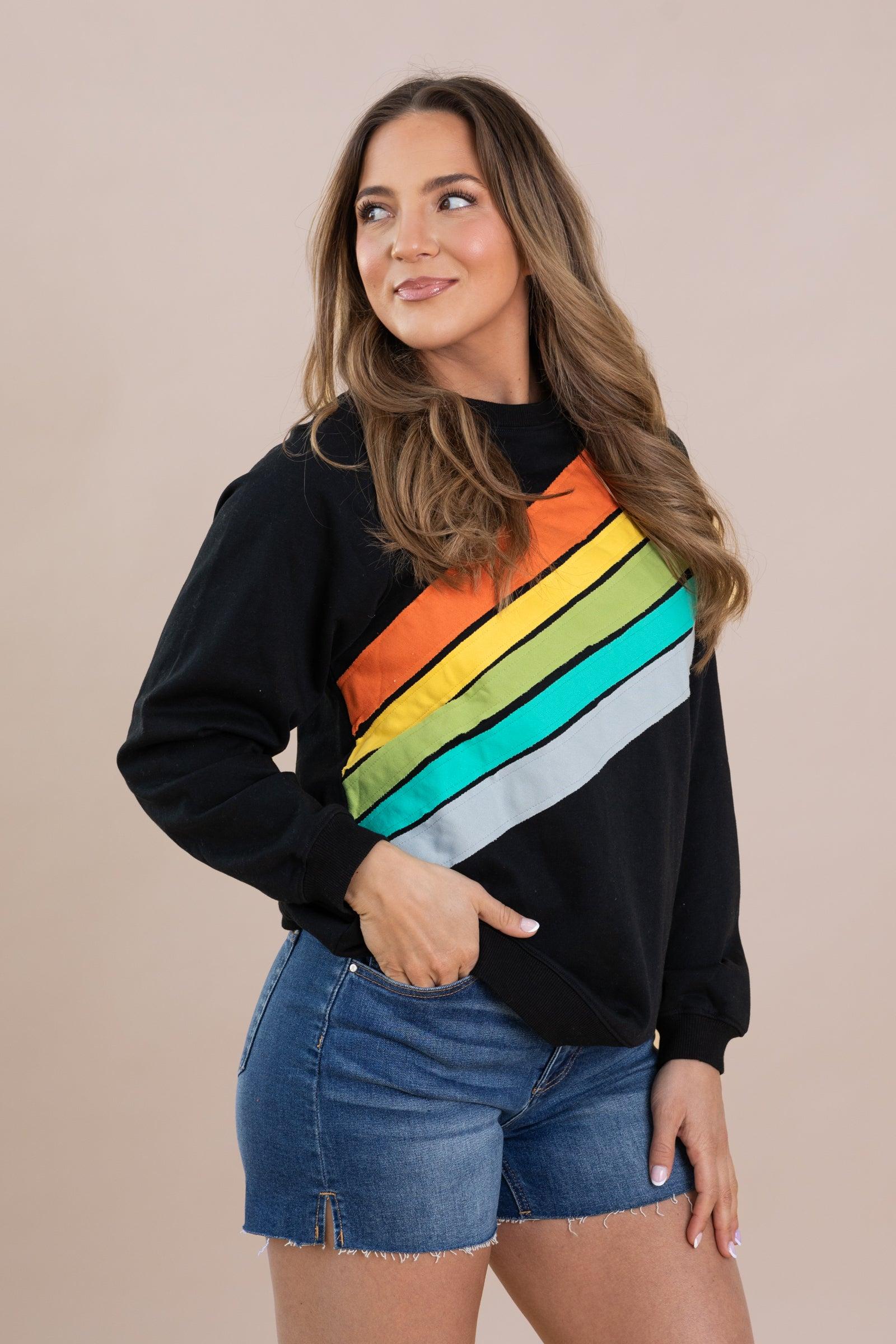 Rainbow Colorblock Striped Pullover Knit Tops Product Image