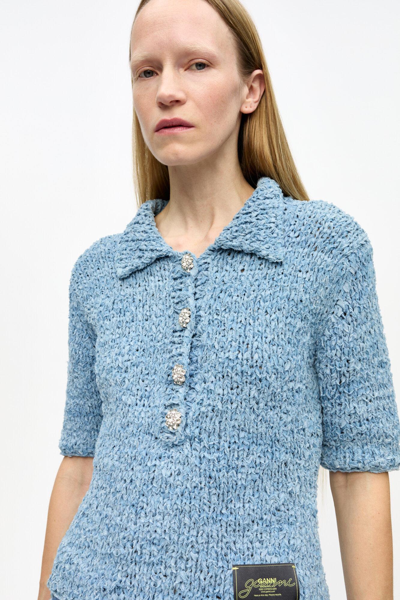 Blue Denim Handknit Polo Product Image