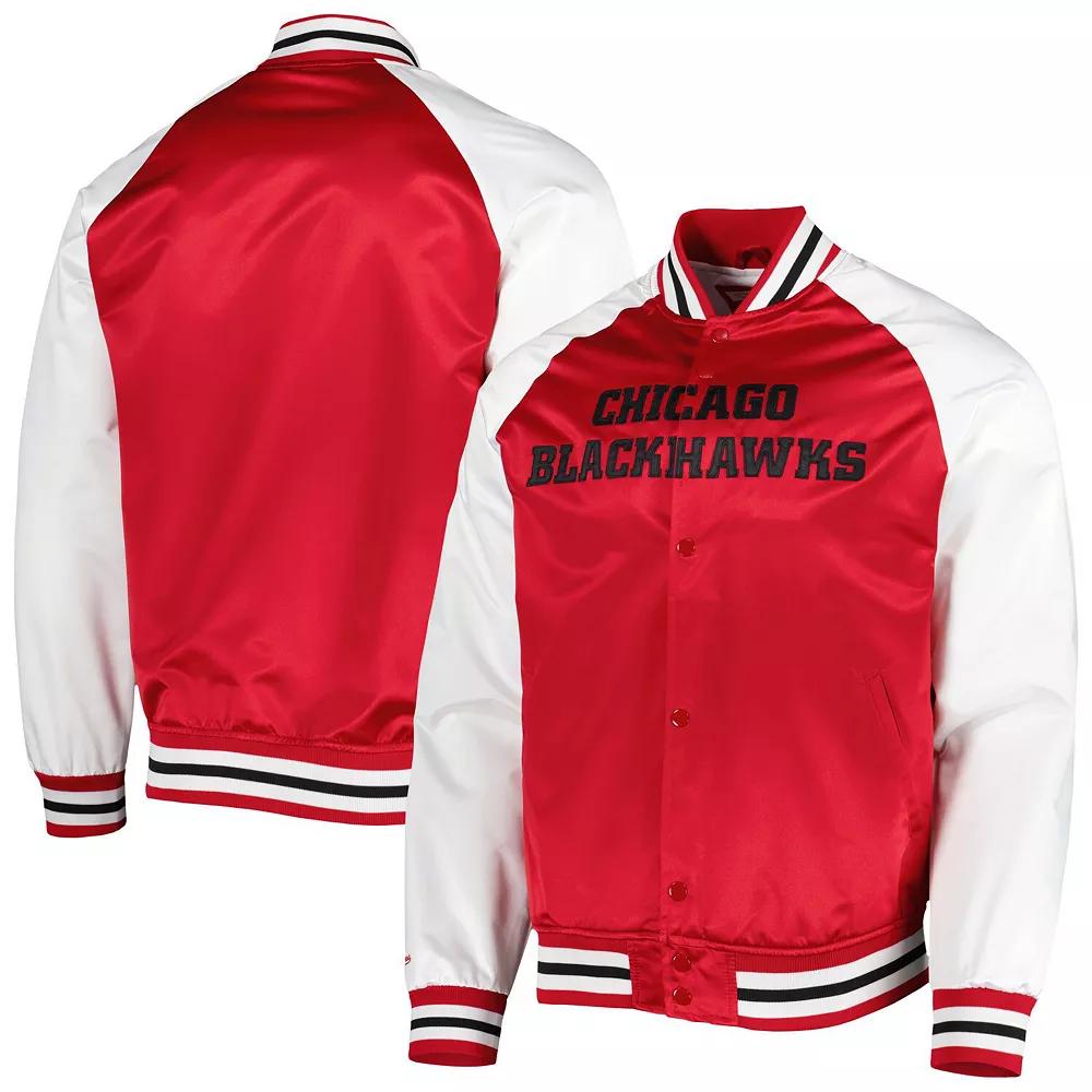 Men's Mitchell & Ness Red/White Chicago Blackhawks Primetime Raglan Satin Full-Snap Jacket, Size: Medium Product Image