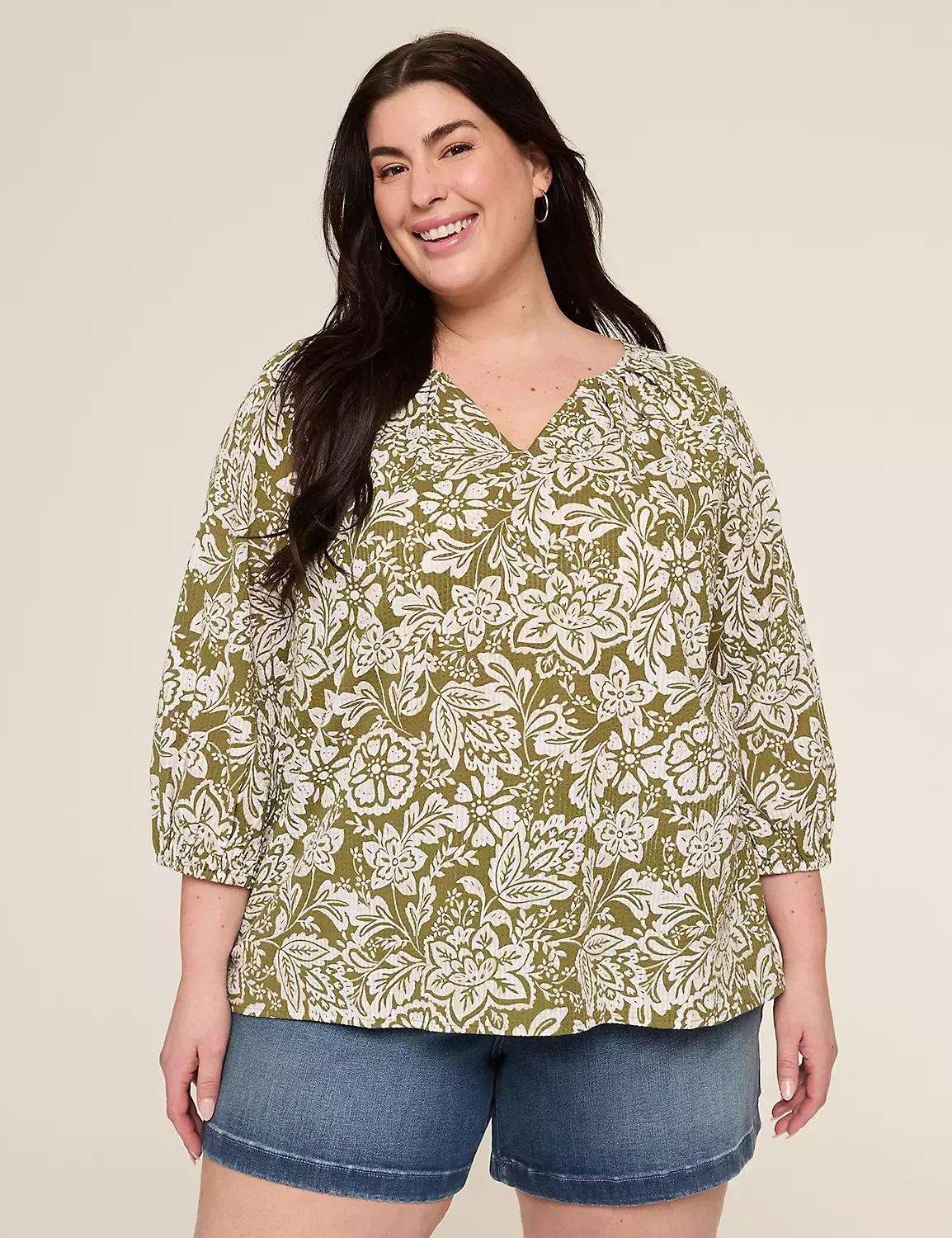 Relaxed 3/4-Sleeve Seersucker Popover Blouse Product Image
