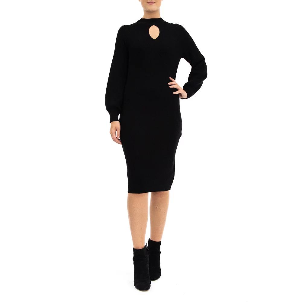 Women's Nina Leonard Keyhole Sweater Dress, Size: Medium, Black Product Image