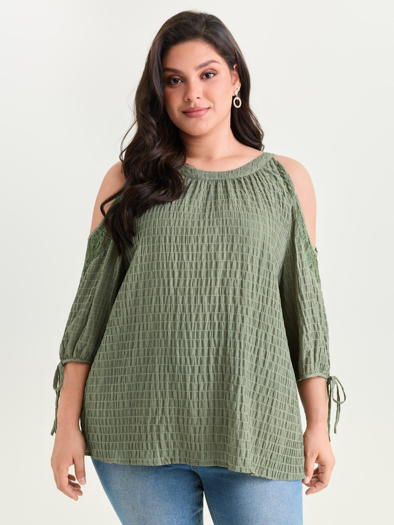 Shoulder Cut-Out Textured Back-Tie Blouse Female Product Image