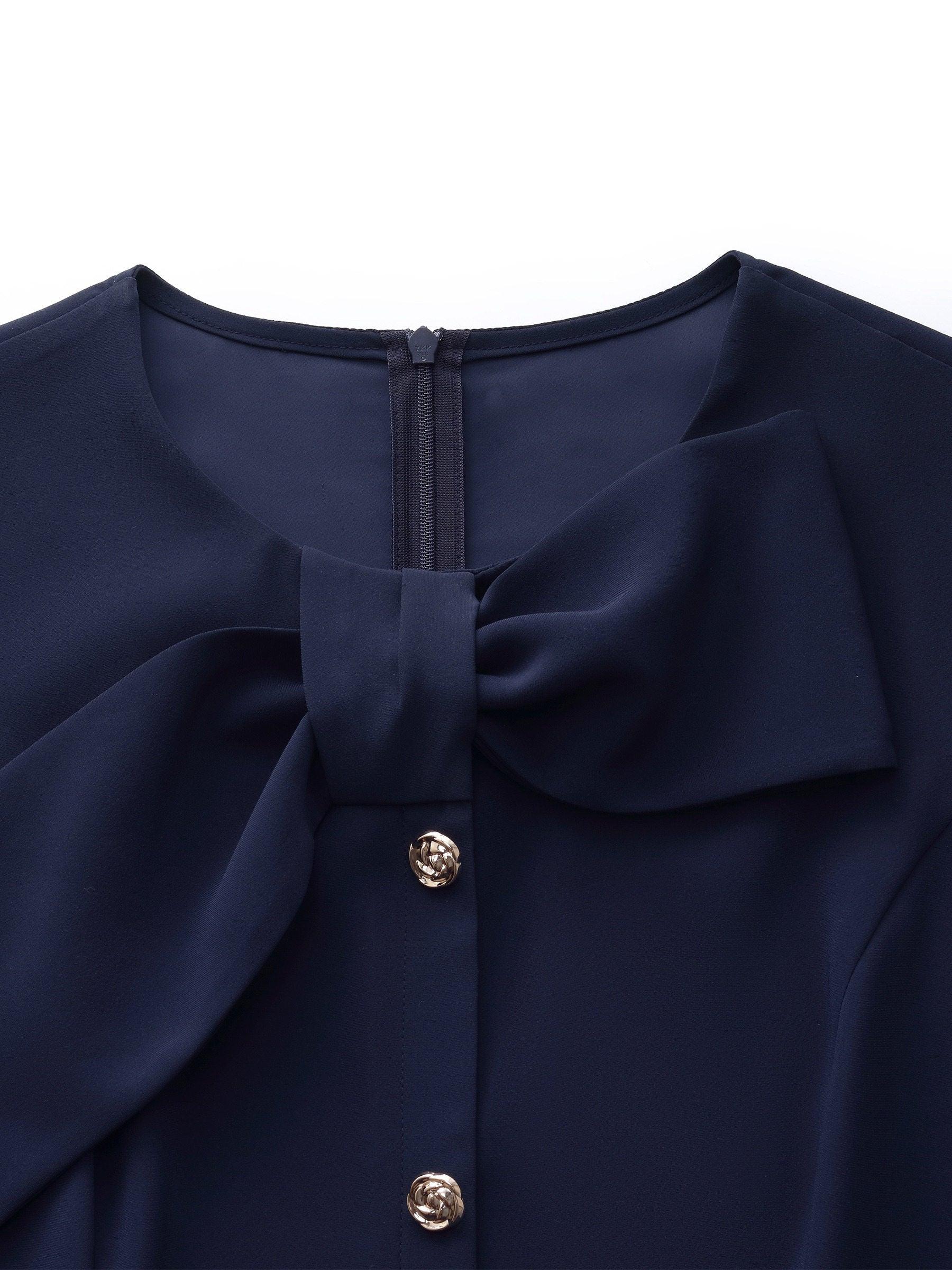 Triacetate Bowknot Women Gathered Waist Midi Dress Product Image