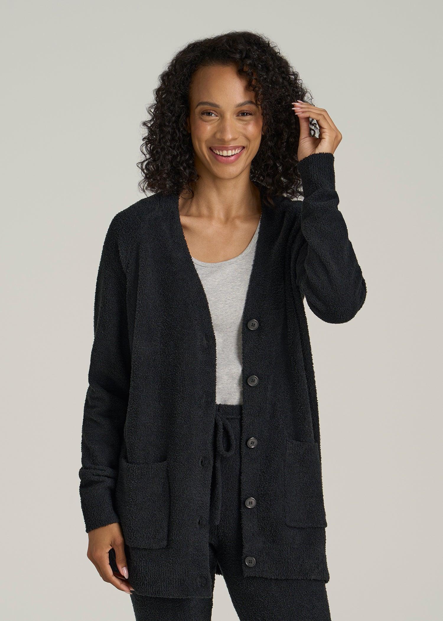 Chenille Cardigan for Tall Women in Black Female Product Image