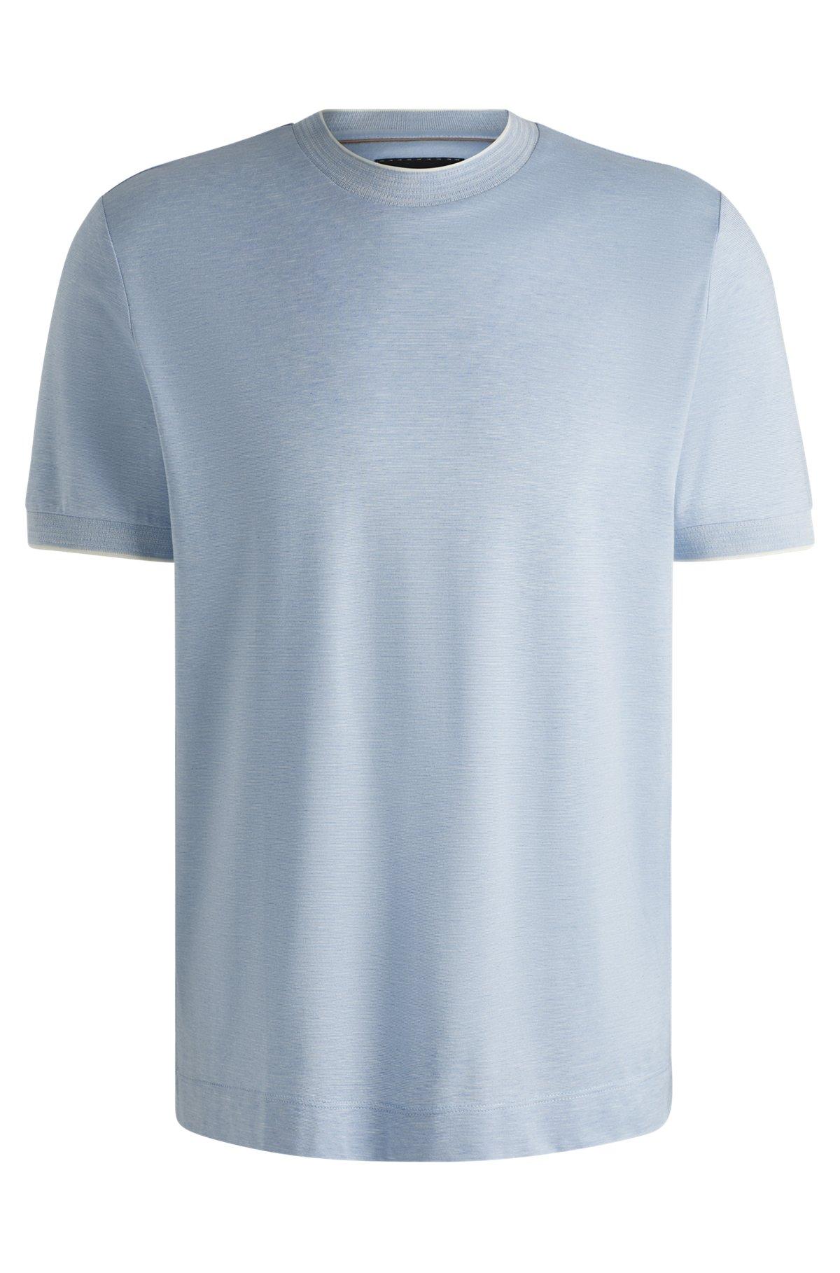 Cotton-silk T-shirt with fineline stripes Product Image