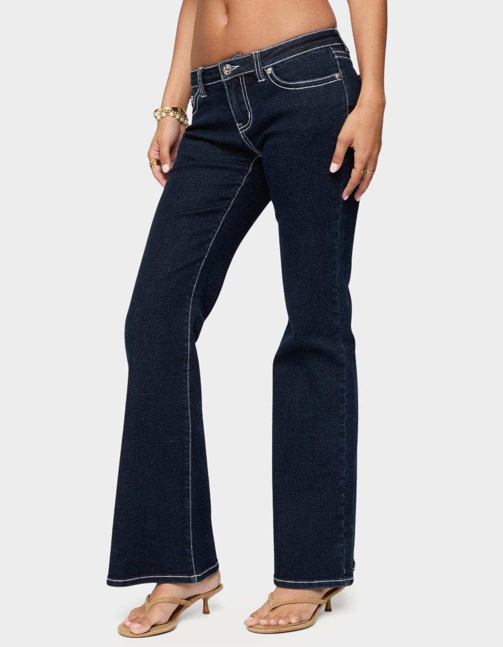 EDIKTED Louis Contrast Low Rise Jeans - DARK BLUE Product Image