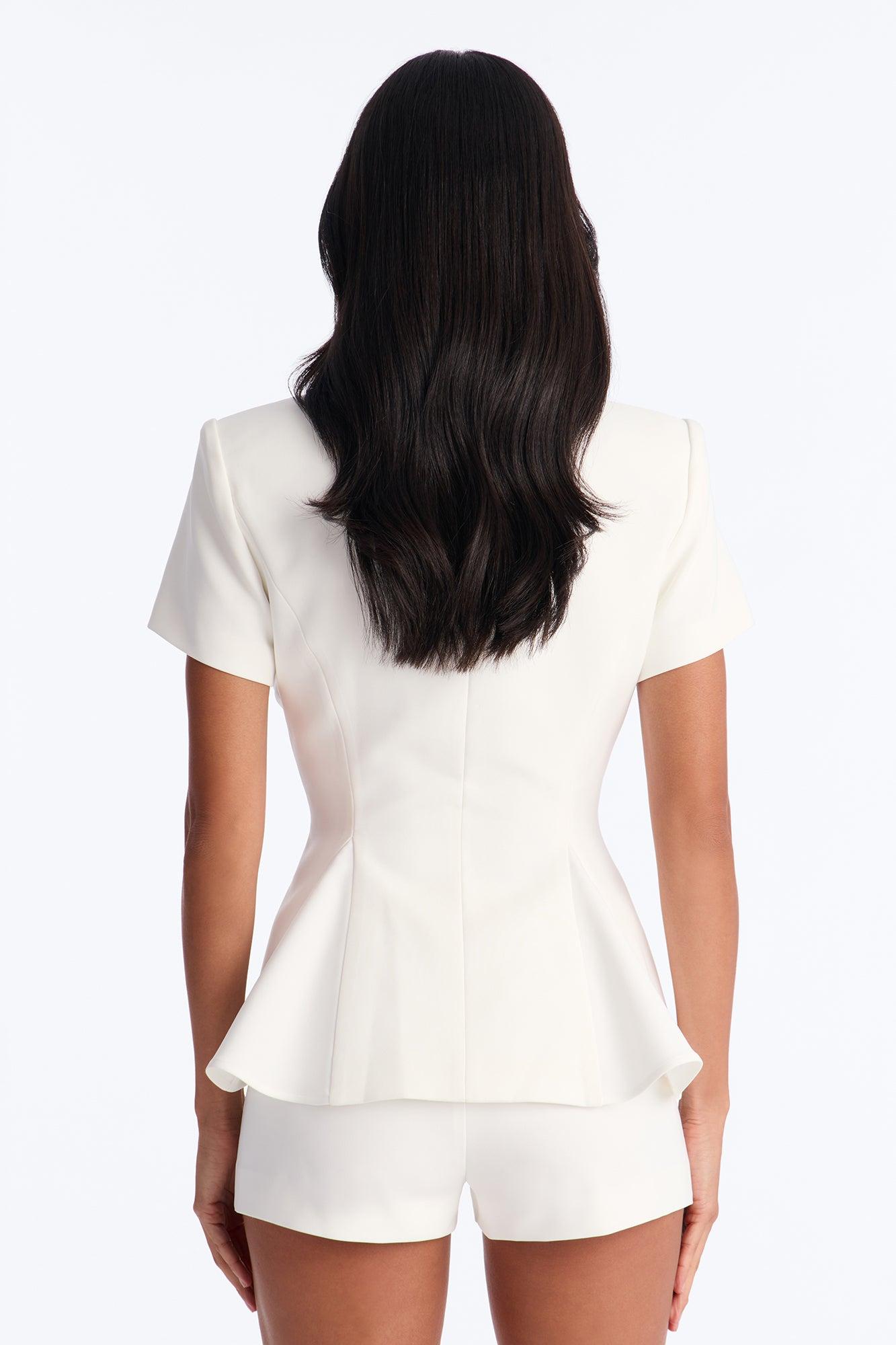 Mielle Short Sleeve Peplum Blazer - White Female Product Image