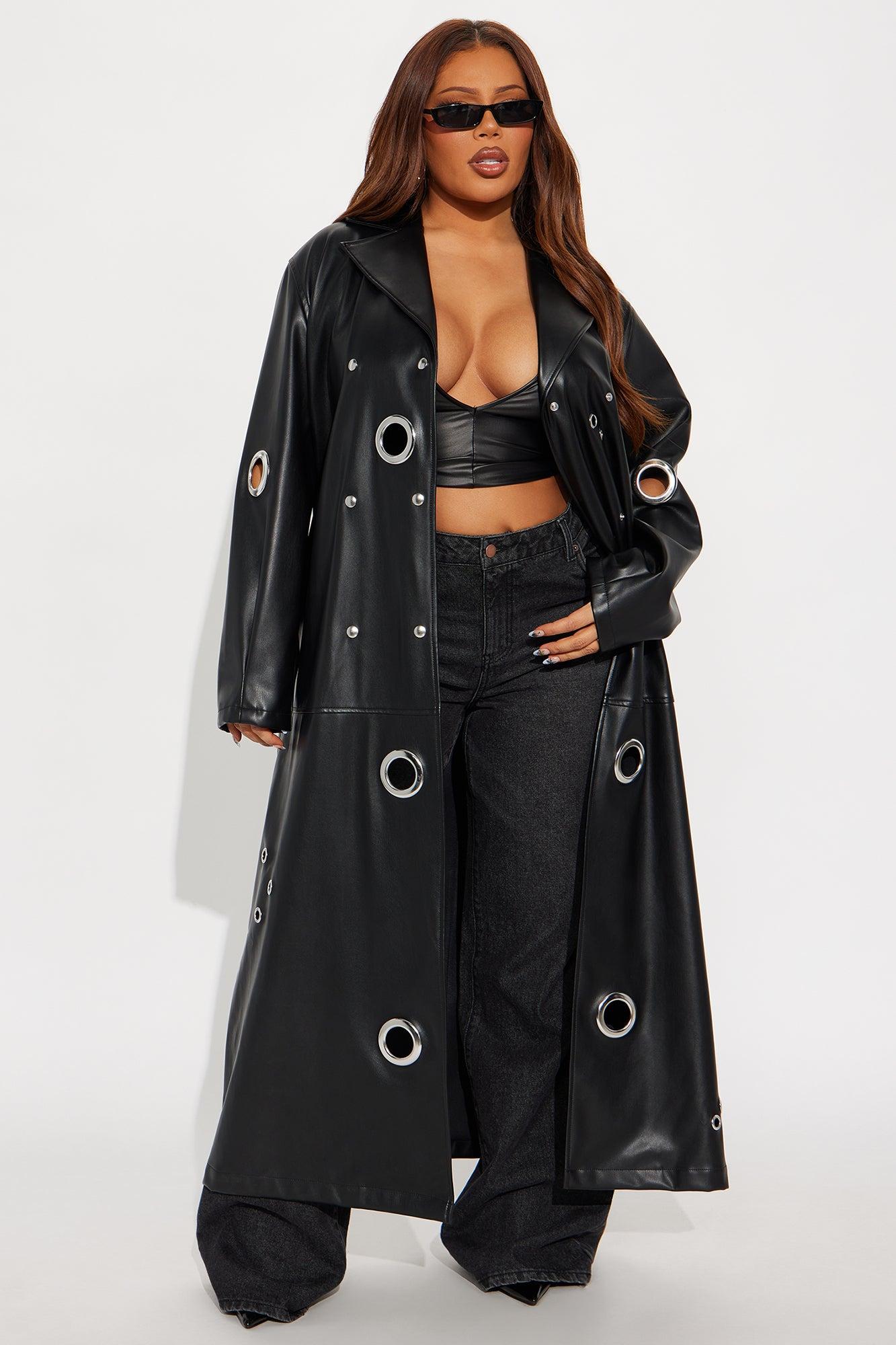 Magnetic Attraction Faux Leather Trench Coat - Black Female Product Image