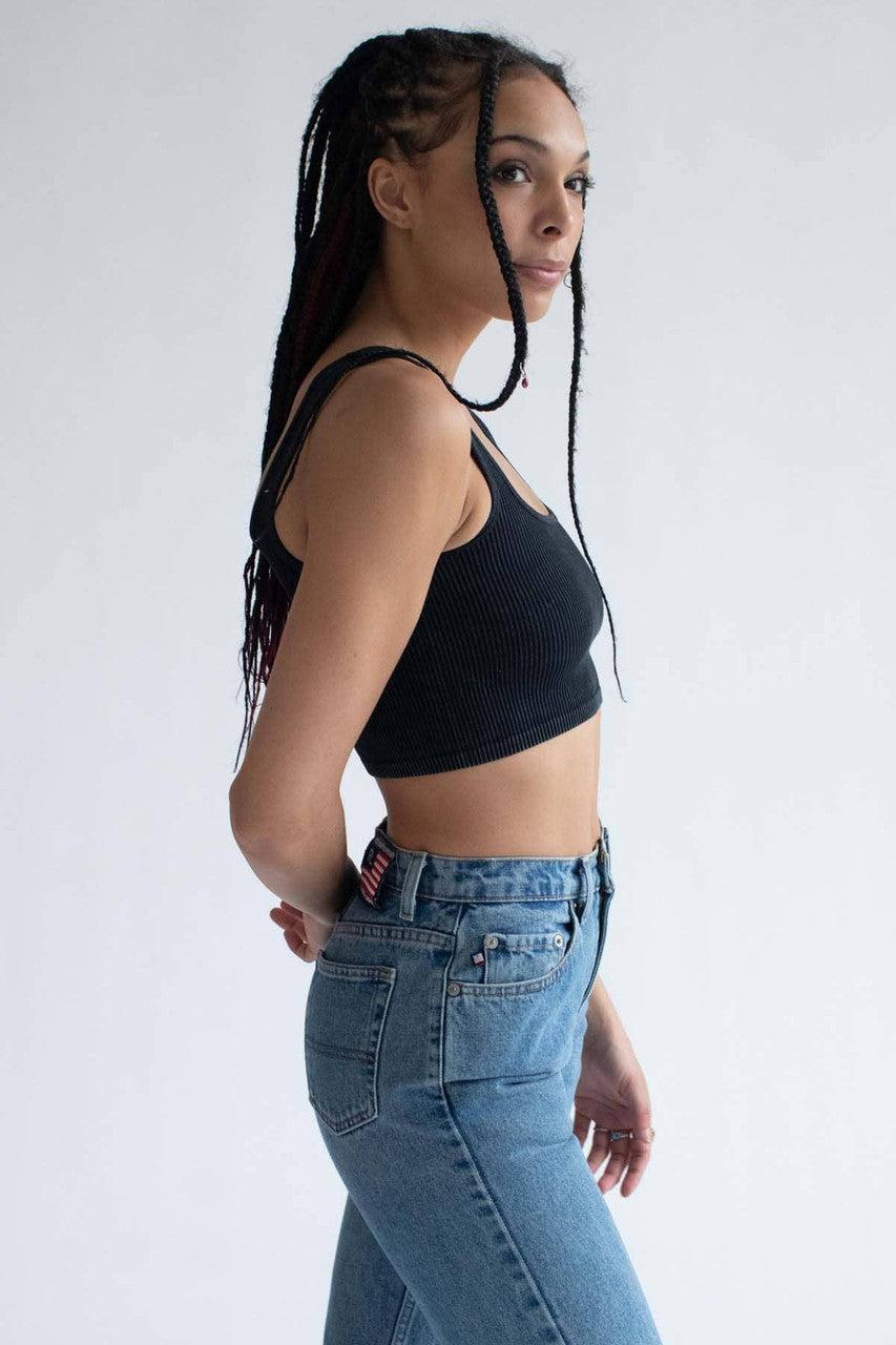 Black Washed Seamless Crop Tank Product Image