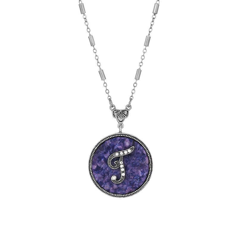 1928 Silver Tone Round Initial Pendant Necklace, Women's, J Product Image