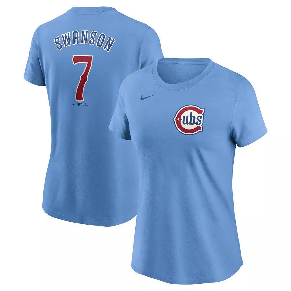 Women's Nike Dansby Swanson Baby Blue Chicago Cubs Fuse Name & Number T-Shirt,  Product Image