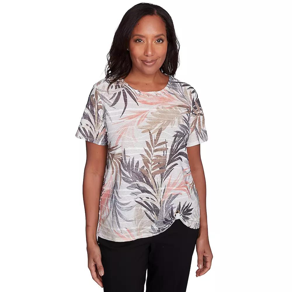 Petite Alfred Dunner Palm Tree Print Short Sleeve Top, Women's,  Product Image