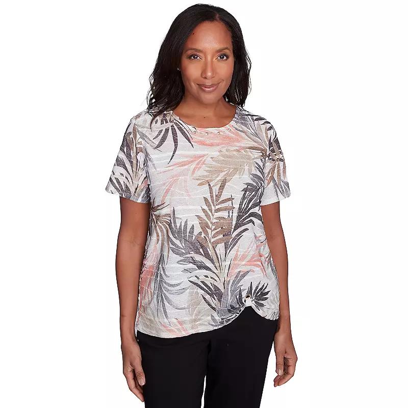Petite Alfred Dunner Palm Tree Print Short Sleeve Top, Women's,  Product Image