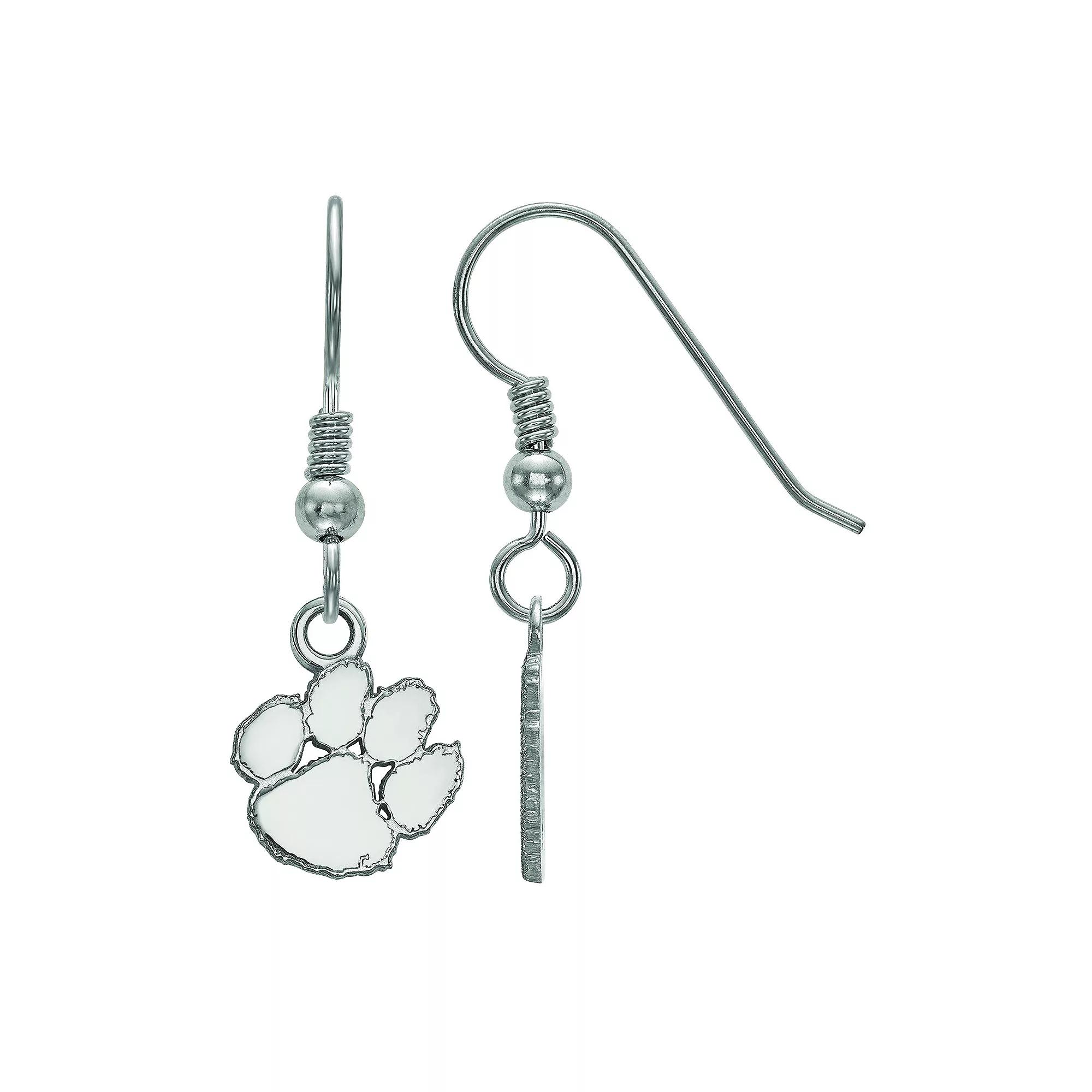 LogoArt Sterling Silver Rhodium Plated Clemson Tigers XS Dangle Earrings, Women's Product Image