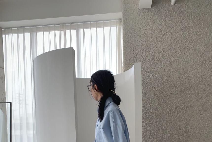 Long-Sleeve Plain Loose-Fit Shirt Product Image