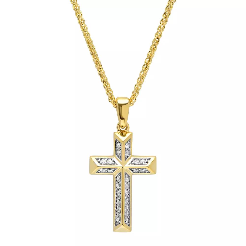 Men's Jewelry Nation Sterling Silver and 14k Gold Cubic Zirconia Cross Pendant Necklace, Size: 24", Gold Tone Product Image