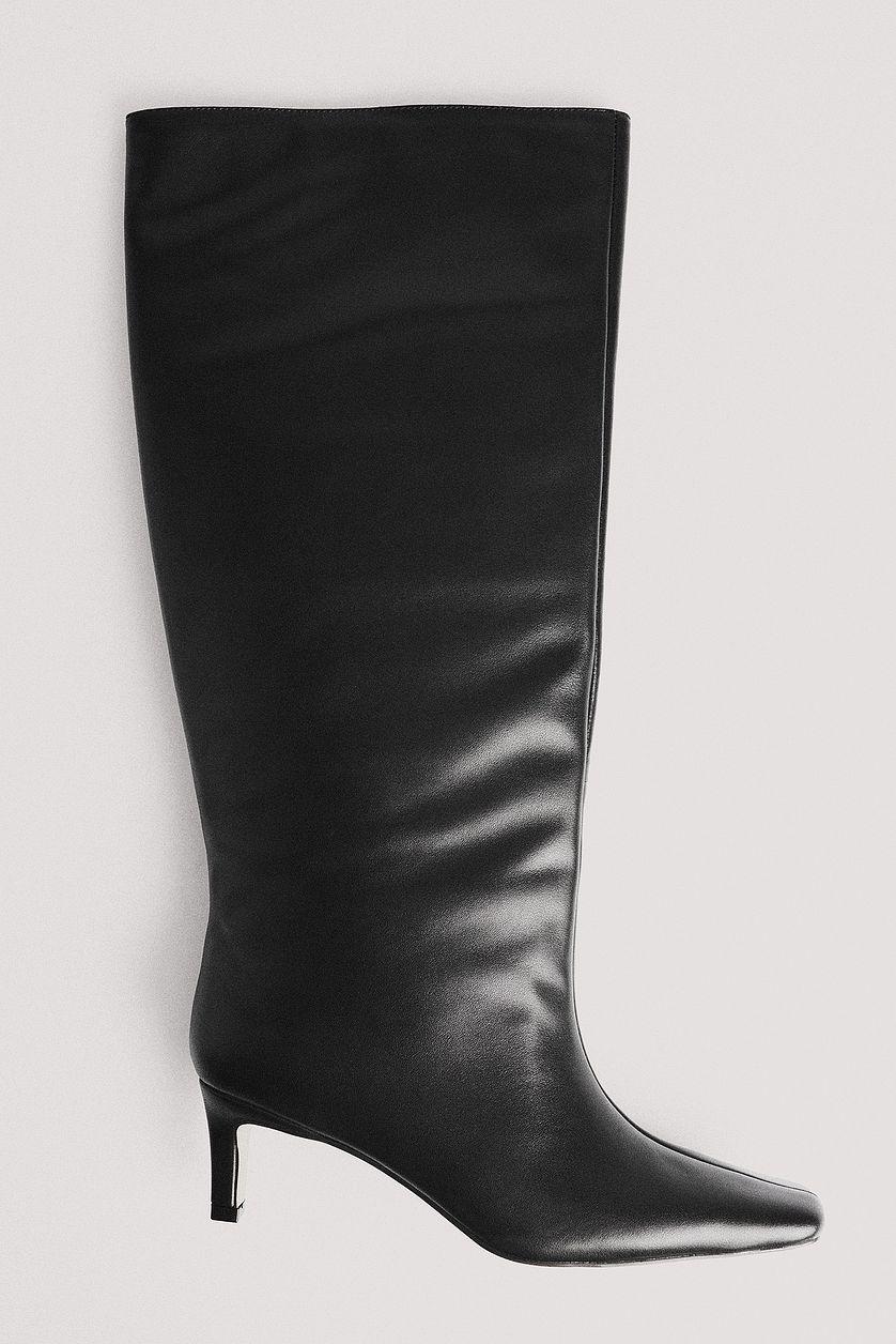 Leather Stiletto Wide Shaft Boots Product Image
