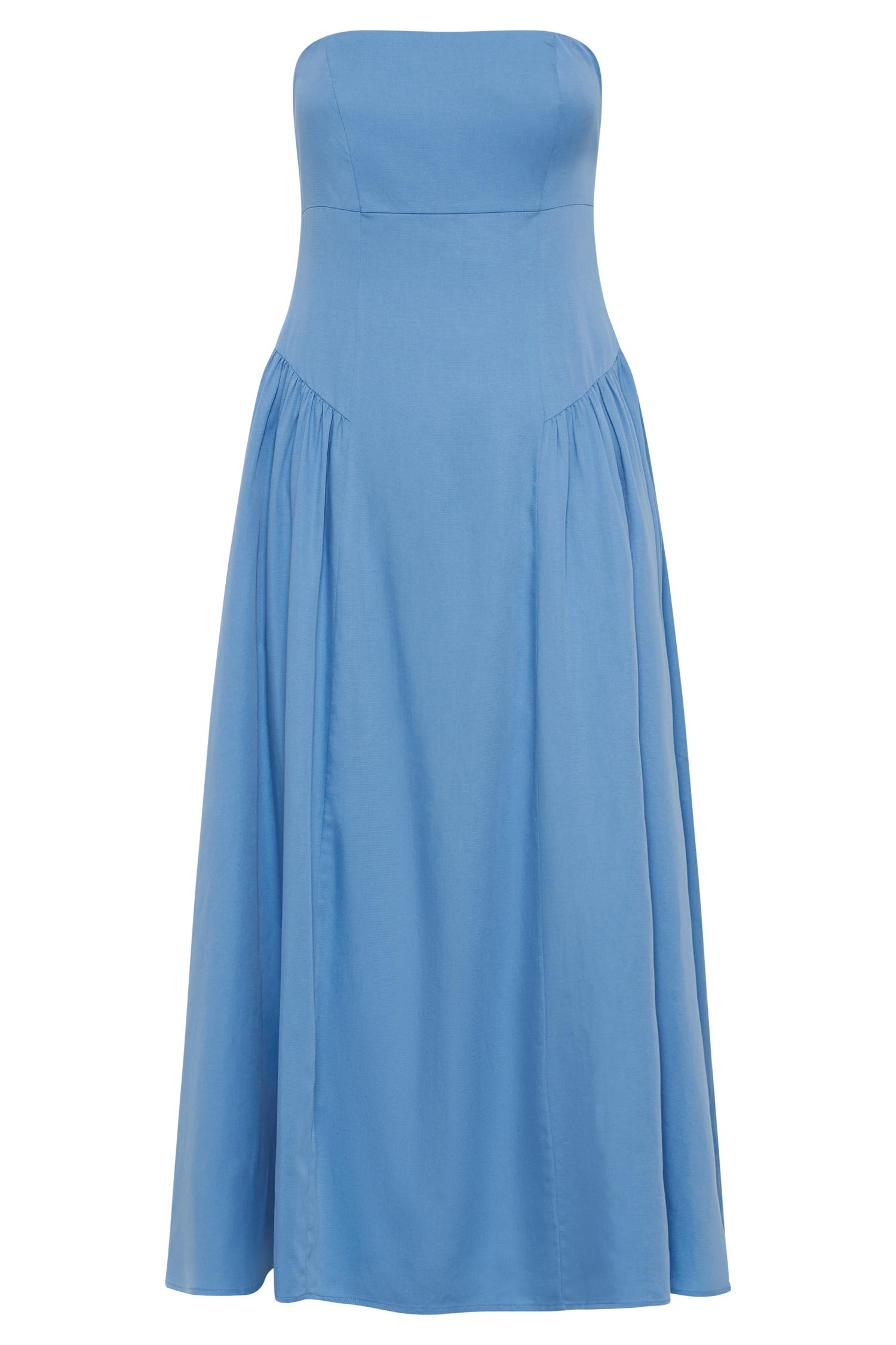 Carmele Cotton Gathered Midi Dress - Iris Blue Product Image
