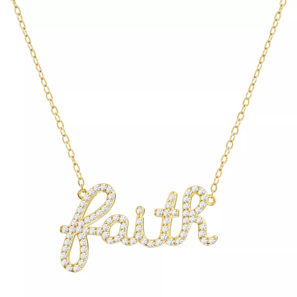 Main and Sterling Gold Over Silver Cubic Zirconia Faith Necklace, Women's, Size: 16-18" ADJ, Gold Tone Product Image