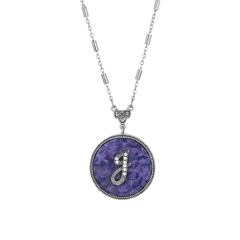 1928 Silver Tone Round Initial Pendant Necklace, Women's, J Product Image