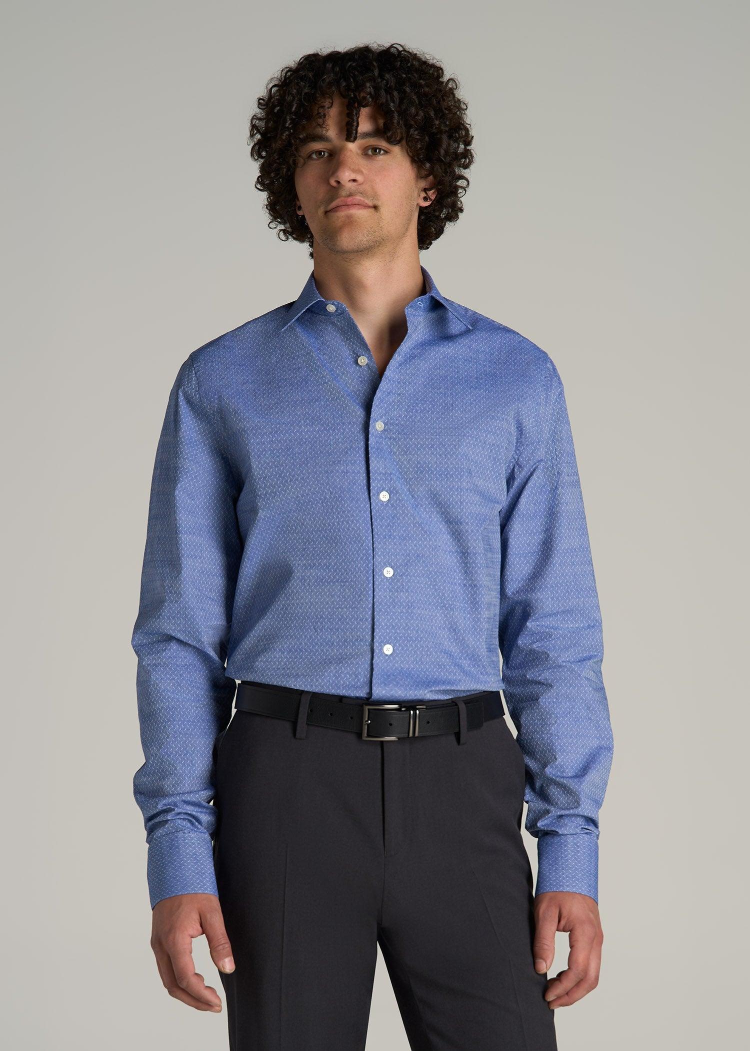 Premium Dress Shirt for Tall Men in Medium Blue Diagonal Male Product Image